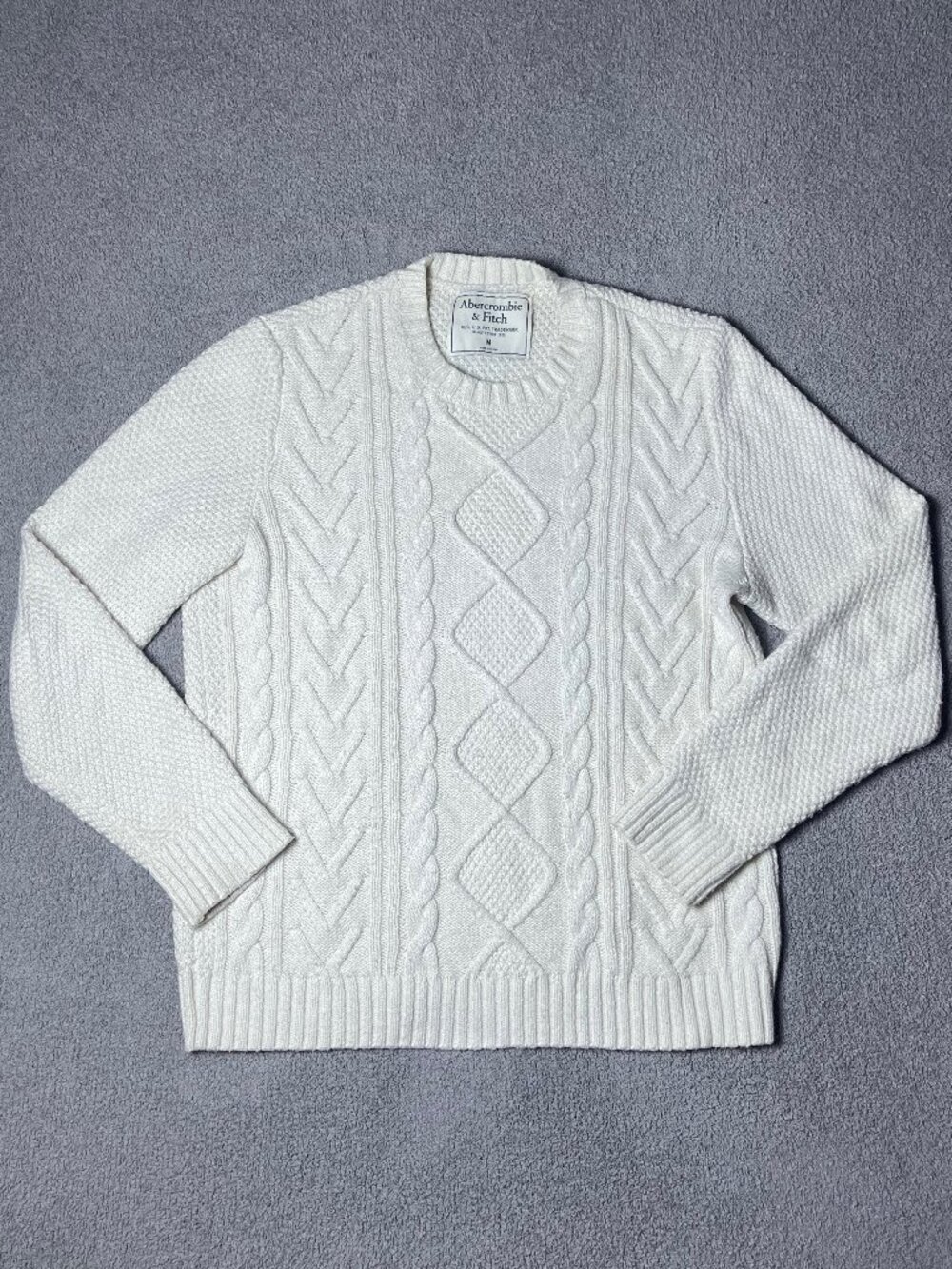Abercrombie & Fitch Cable Knit Pullover Sweater Fisherman Wool Blend Mens Medium